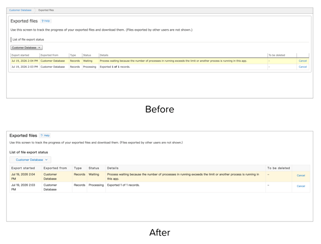 "Exported files" screen