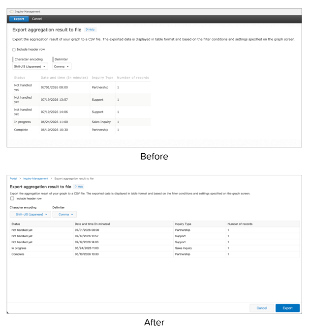 "Export aggregation result to file" screen