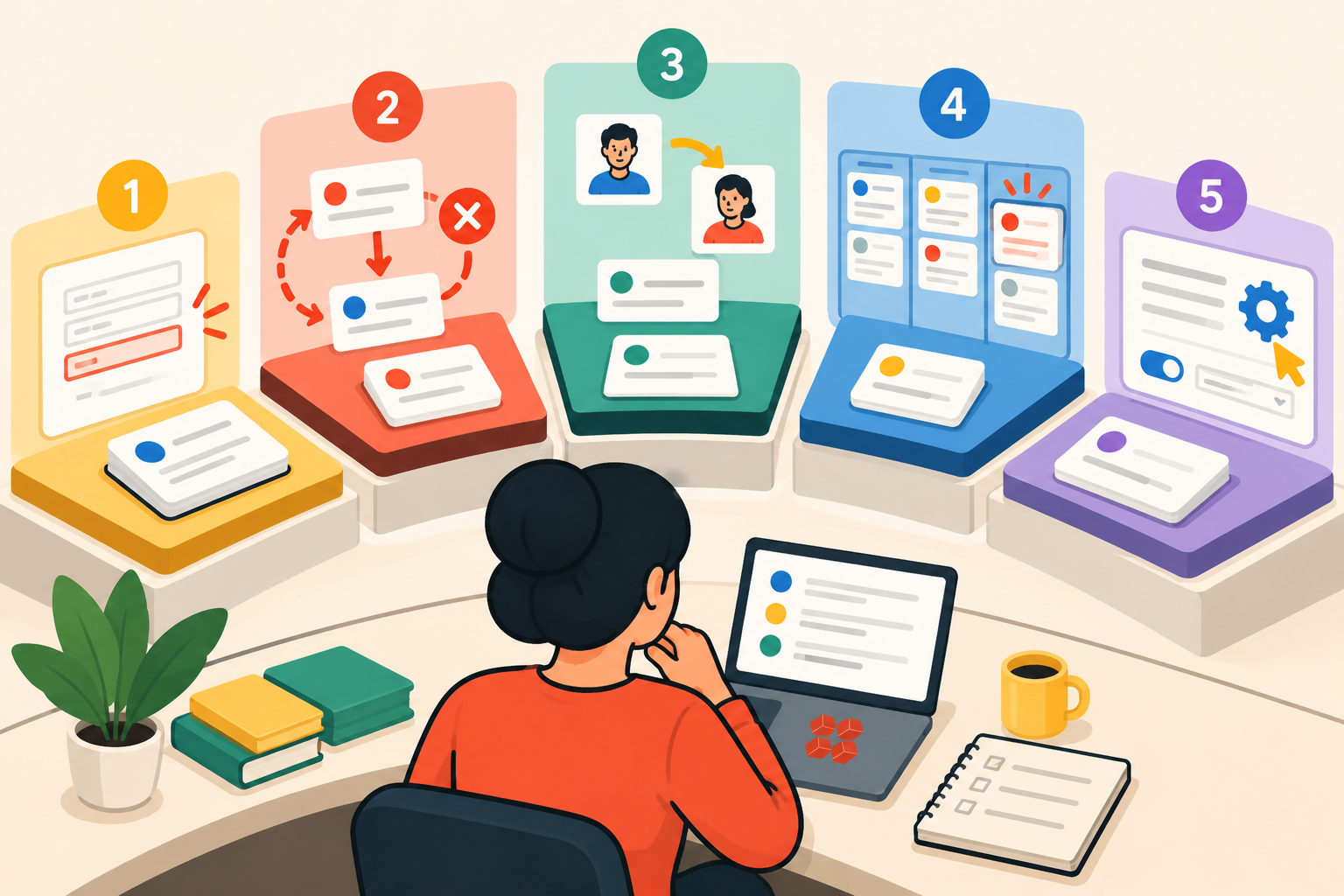 An operations evaluator applying the same five tests to workflow software, covering intake, rejected approvals, ownership changes, stalled work visibility, and routine configuration changes.)