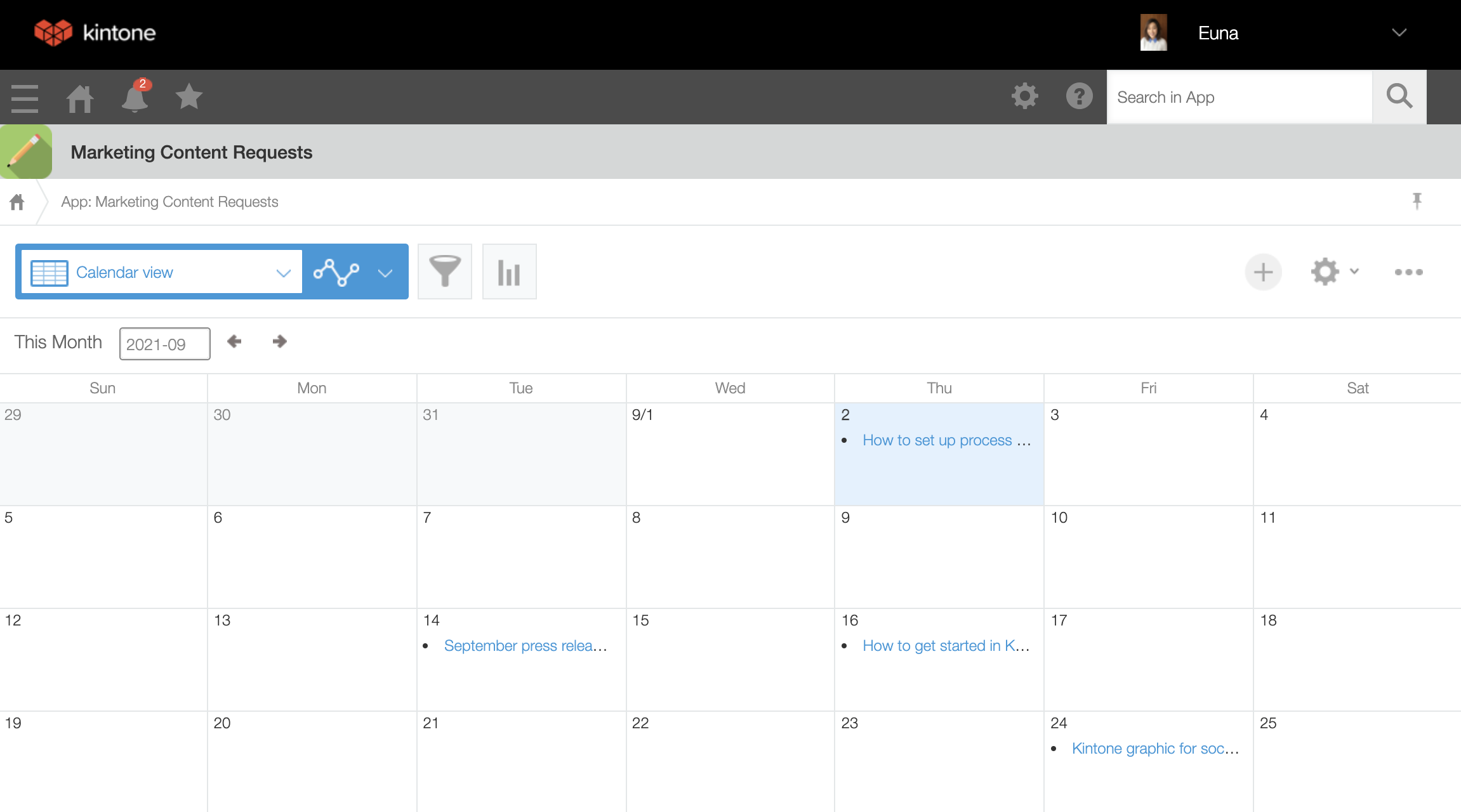 Content request - calendar view