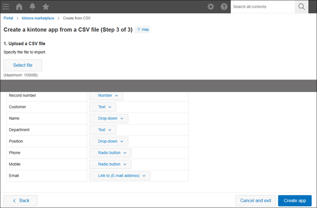After: renewed Create a Kintone app from a CSV file screen