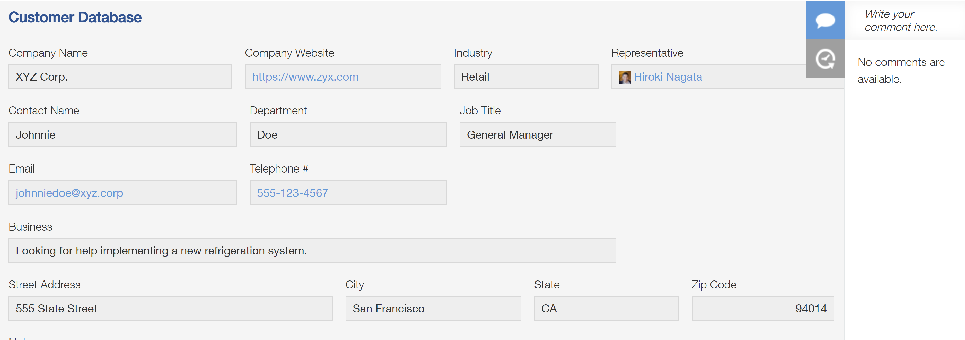 customer database record