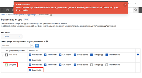 The "Permissions for app" screen