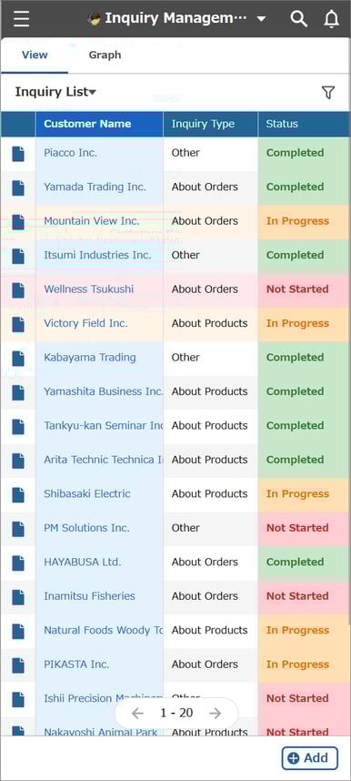 View table style change example (mobile-optimized view)
